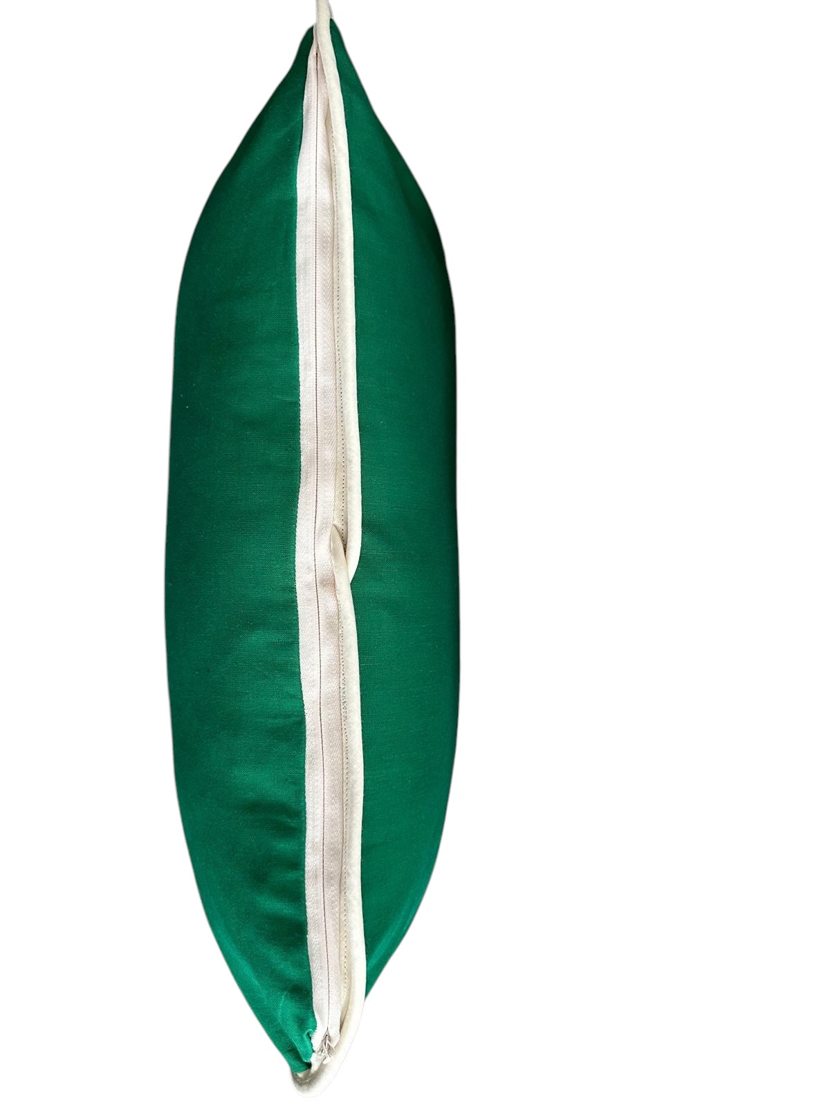 Rich Emerald Green Cotton Cushions in Cotton - Ivory Piped Edge