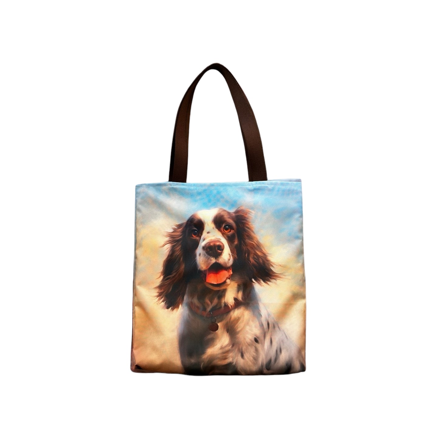 Water Resistant Reusable Handmade Shopping Tote Bag featuring The Spaniel