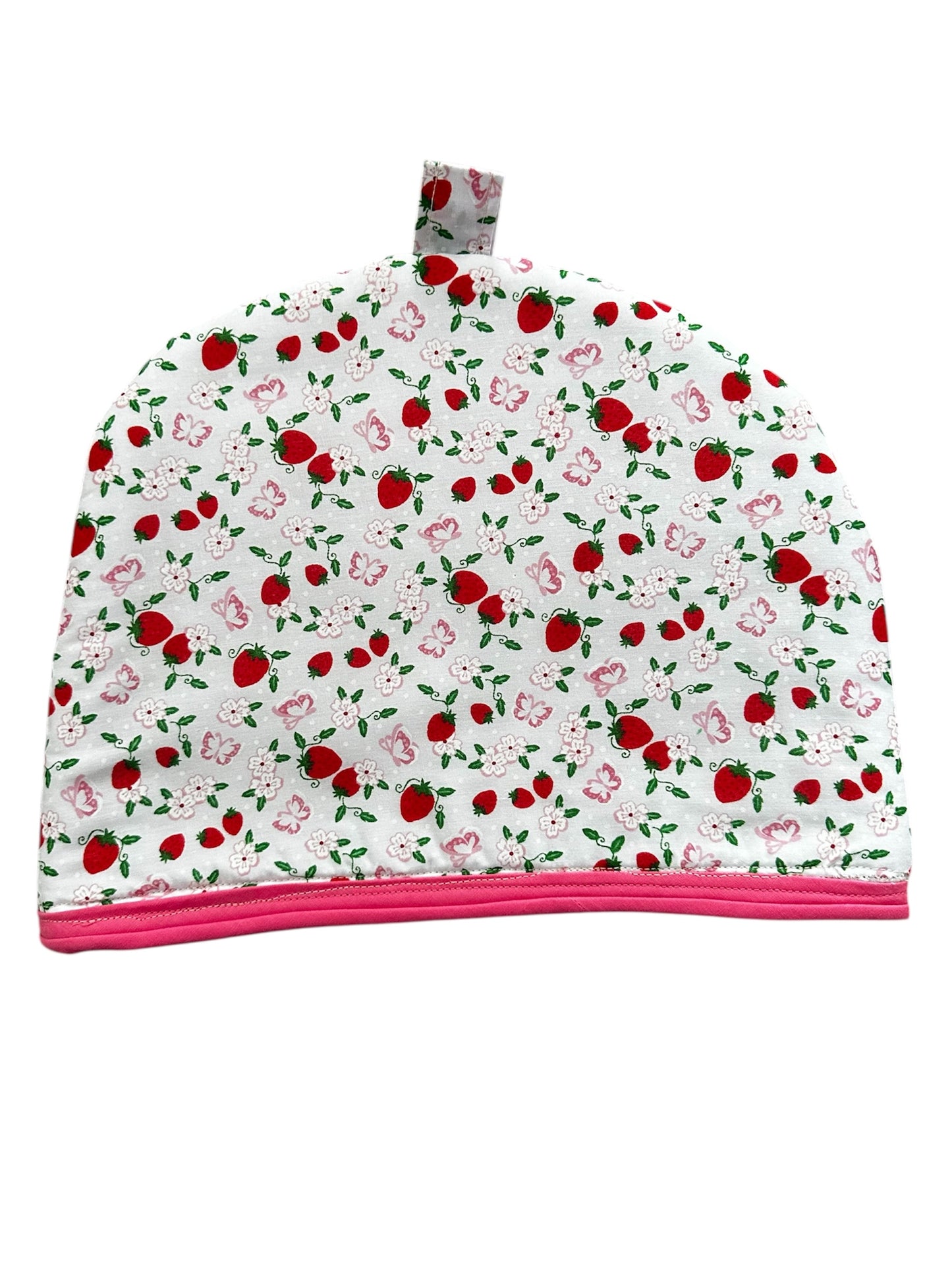 Small Cottage Style Tea Cosy in Strawberries and Pink