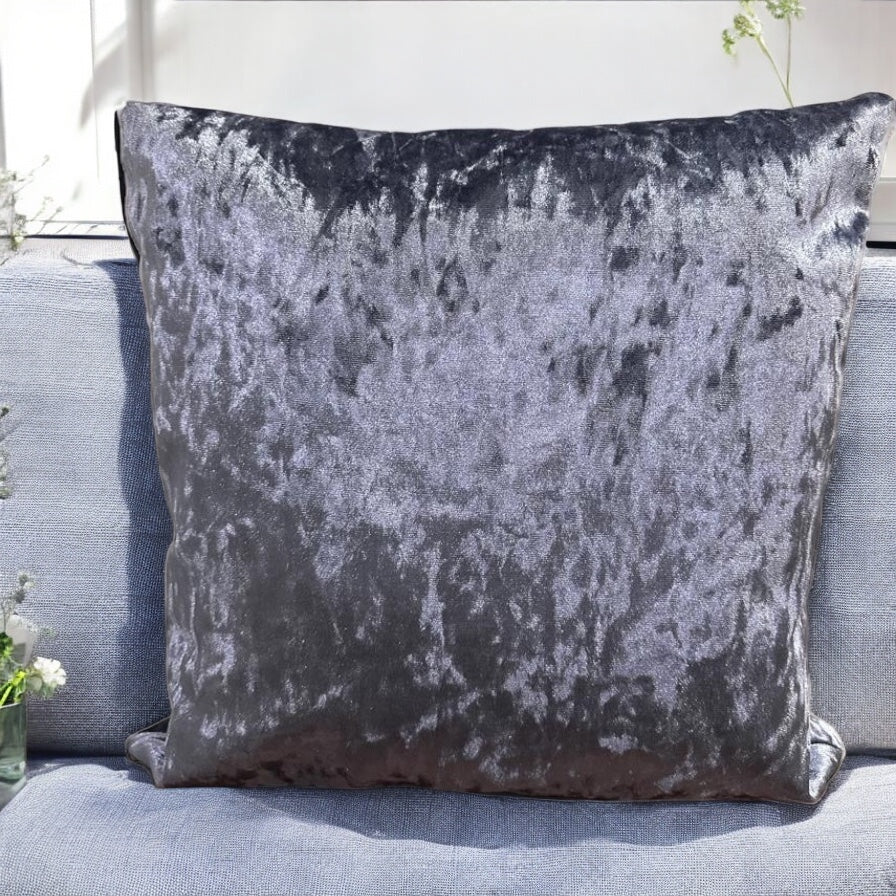 Soft Exquisite Plain Denim Blue Crushed Velvet Handmade Cushion