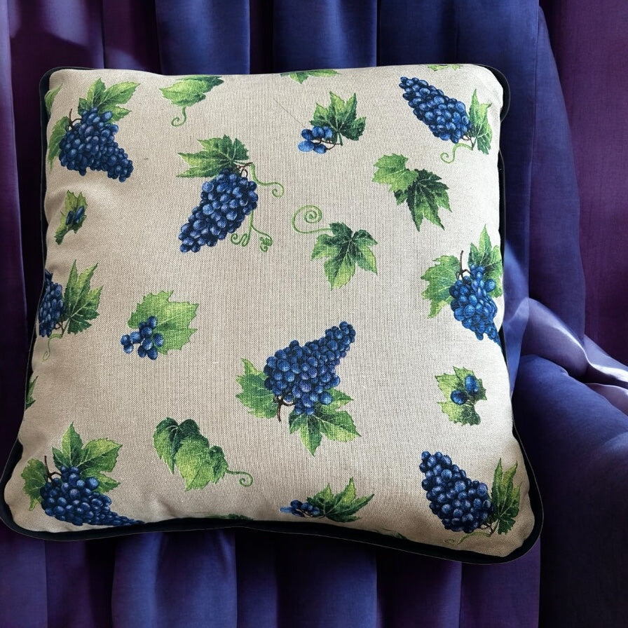 Rustic Farmhouse Style Grape Design Reversible Handmade Cushion