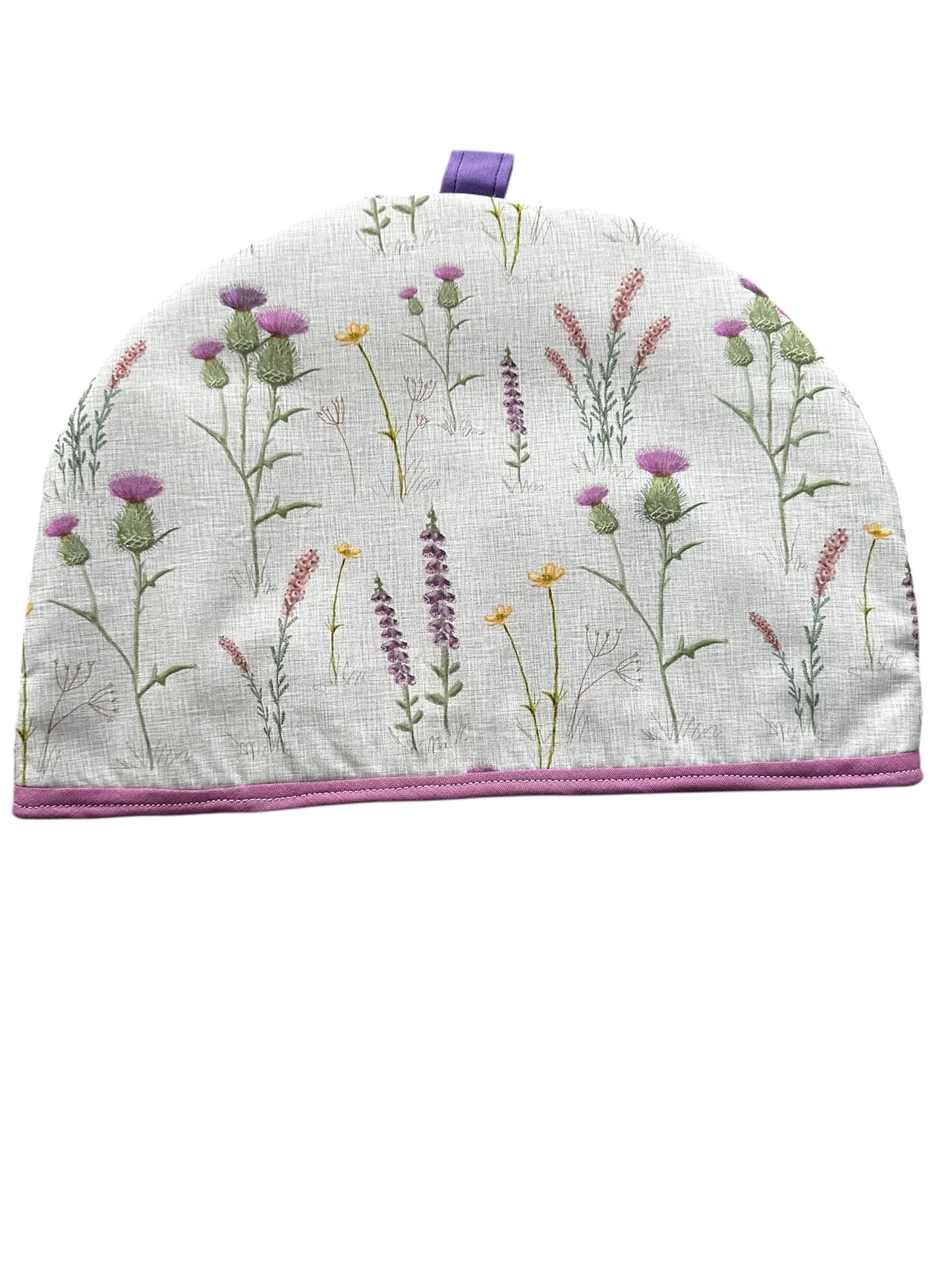 Small Cottage Style Tea Cosy purple thistles