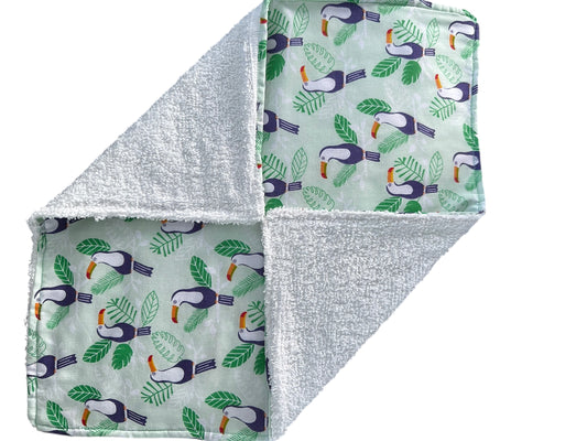 Large Reusable Terry Towelling Kitchen Cloth – Toucans and green