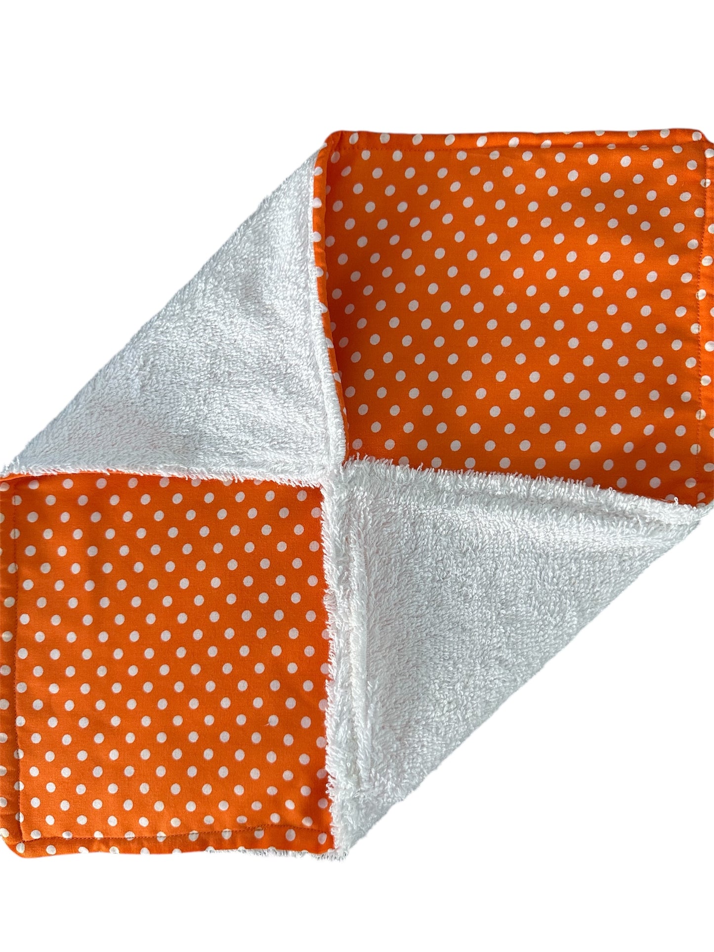 Large Reusable Kitchen Cloth Soft White Terry & Patterned Cotton in a vibrant Orange and white spots