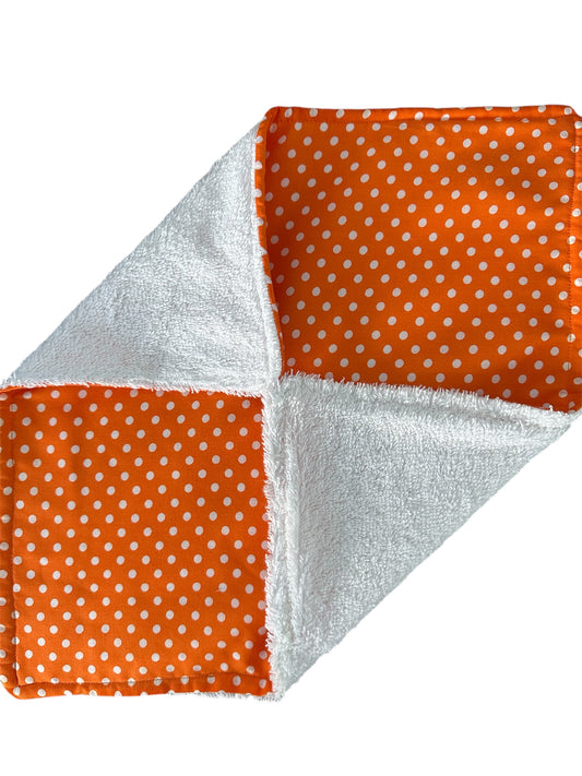 Large Reusable Kitchen Cloth Soft White Terry & Patterned Cotton in a vibrant Orange and white spots