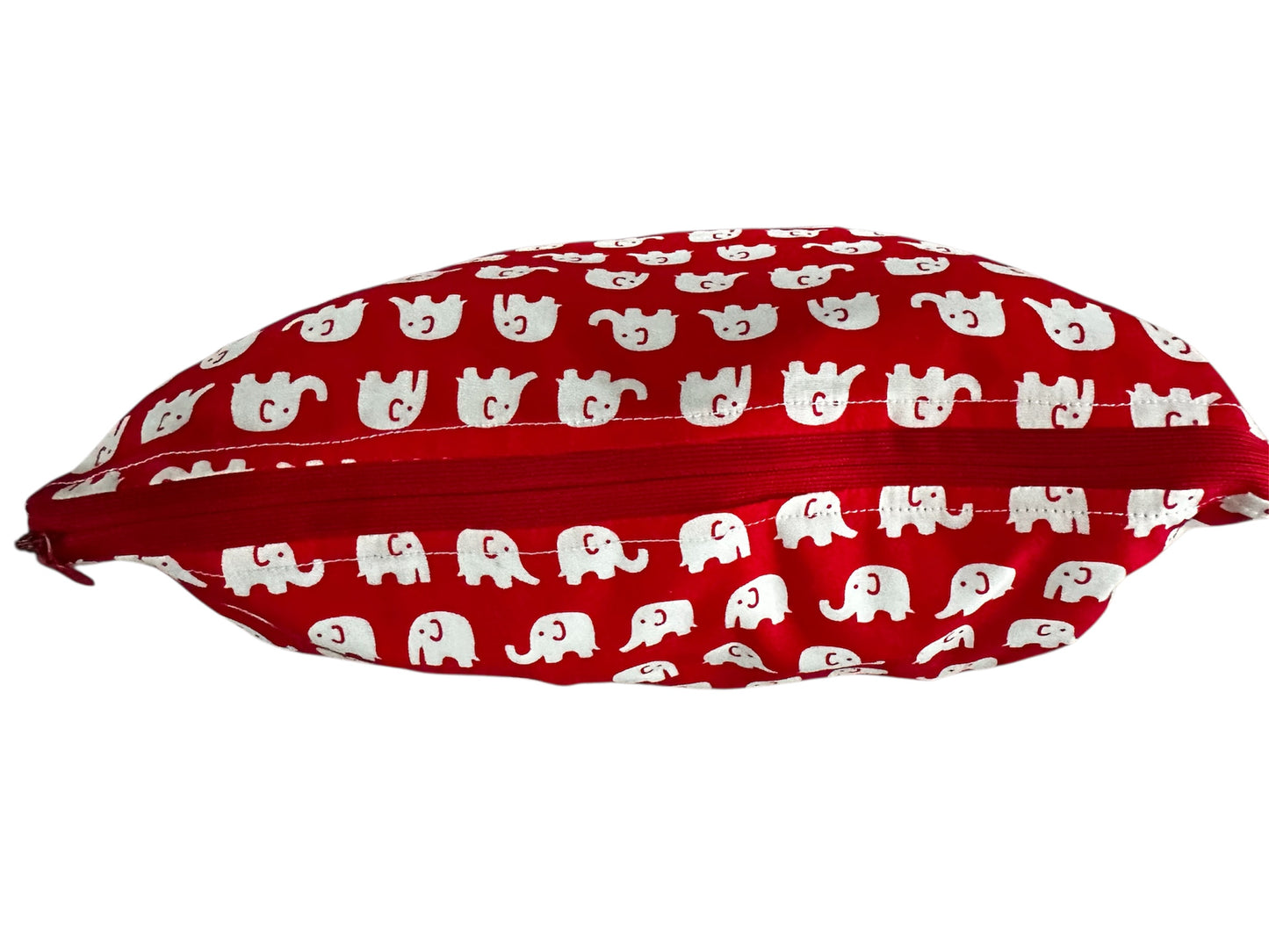 Handmade Medium Cotton Makeup Bag – Vibrant Red with White Elephants