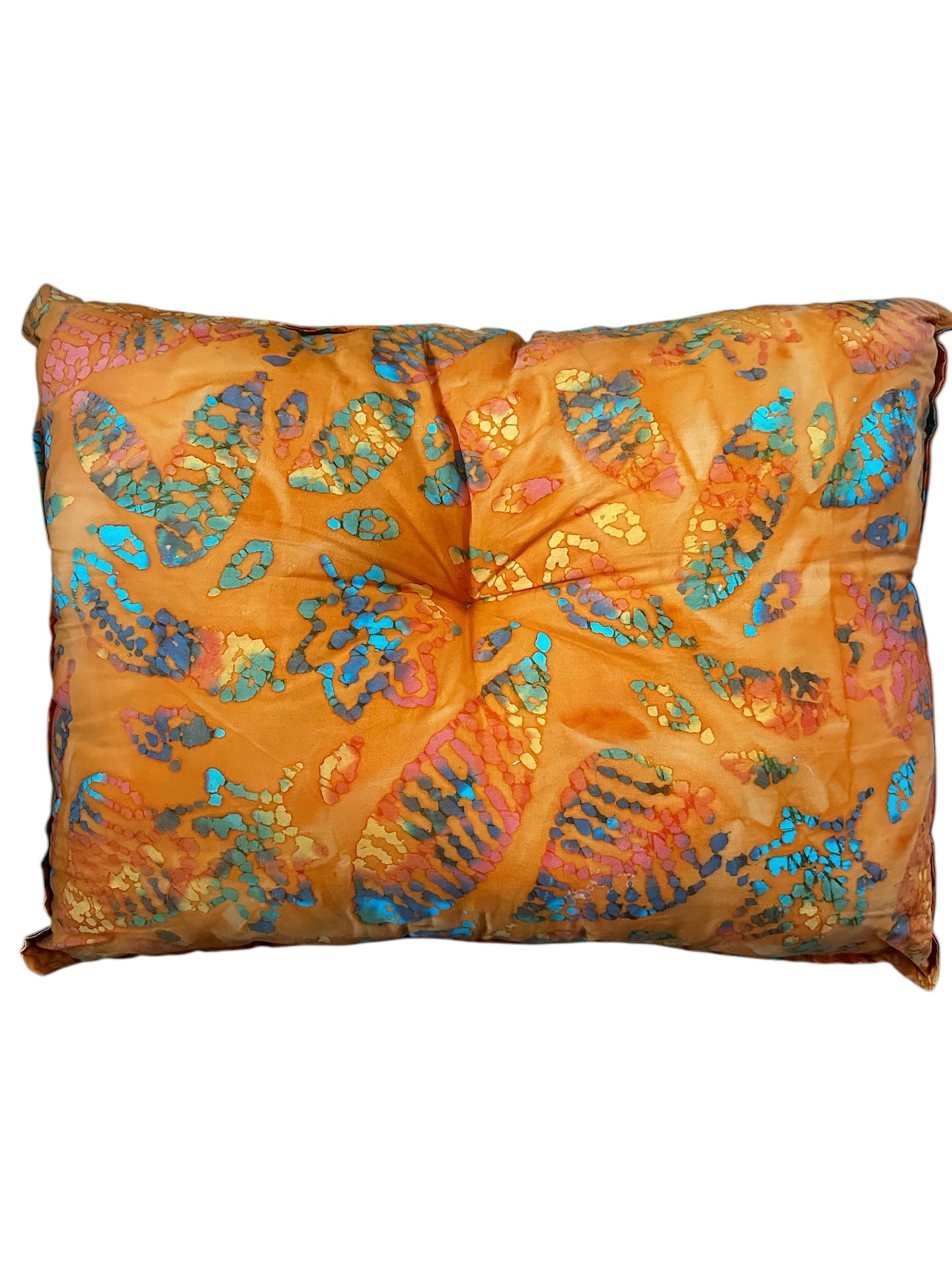 The Bella Solstice: Handmade Batik Cotton Cushion with Orange & Turquoise Leaf Print with Heart Detail