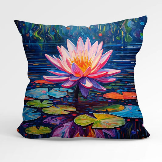 Serene Lotus Flower Outdoor Cushion Colourful Handmade Water Resistant and Reversible