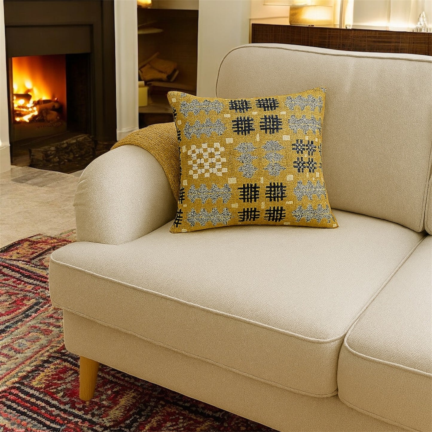 Handmade Welsh Woven Tapestry Design Blanket Pattern Cushion NEW!  A Warming Gold 🏴󠁧󠁢󠁷󠁬󠁳󠁿