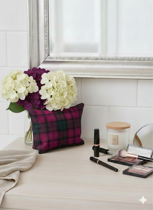 Handmade Purple Tartan Beauty: The Medium Cotton Makeup Bag