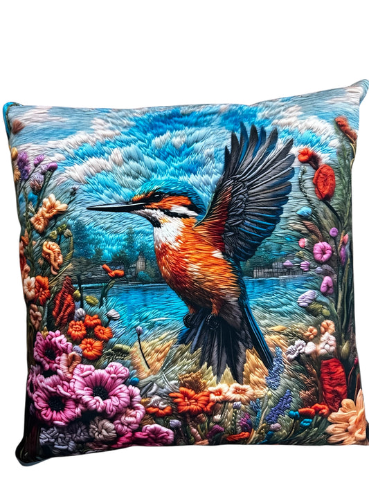 Soft Upholstery Velvet Handmade Reversible Cushion The Kingfisher